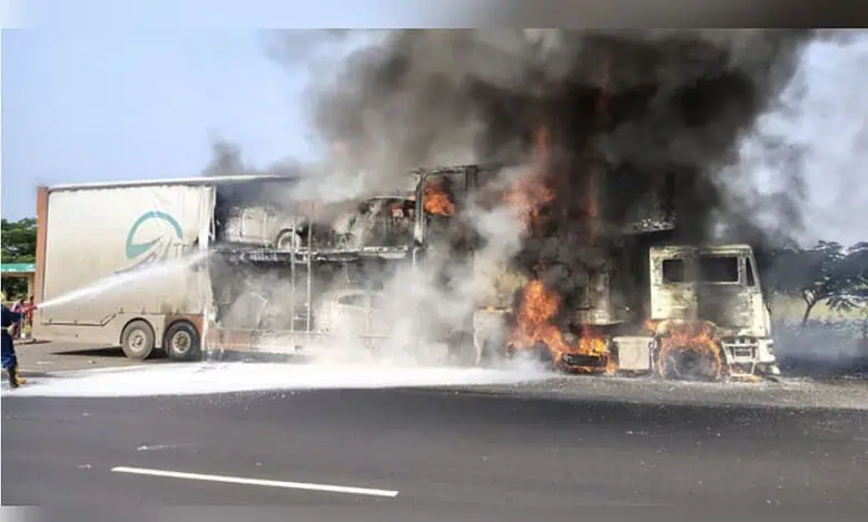 Container lorry fire 